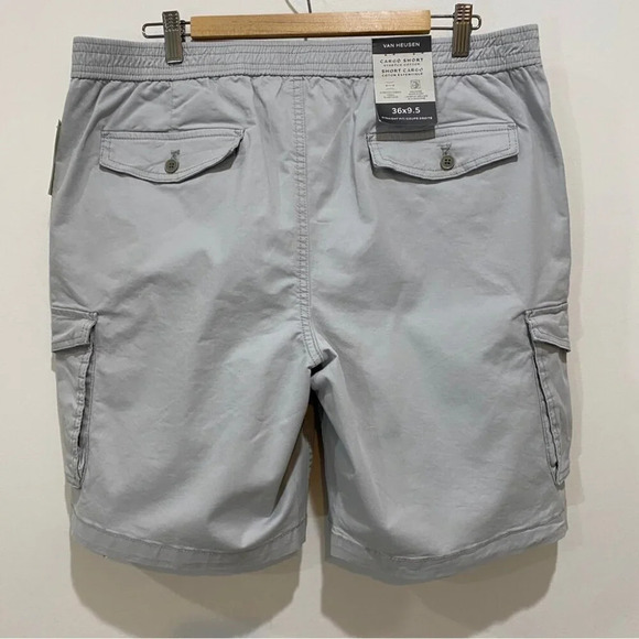 NWT Van Heusen Cargo Shorts 36 Stretch Cotton 8in Inseam- Stone Grey - Picture 16 of 16